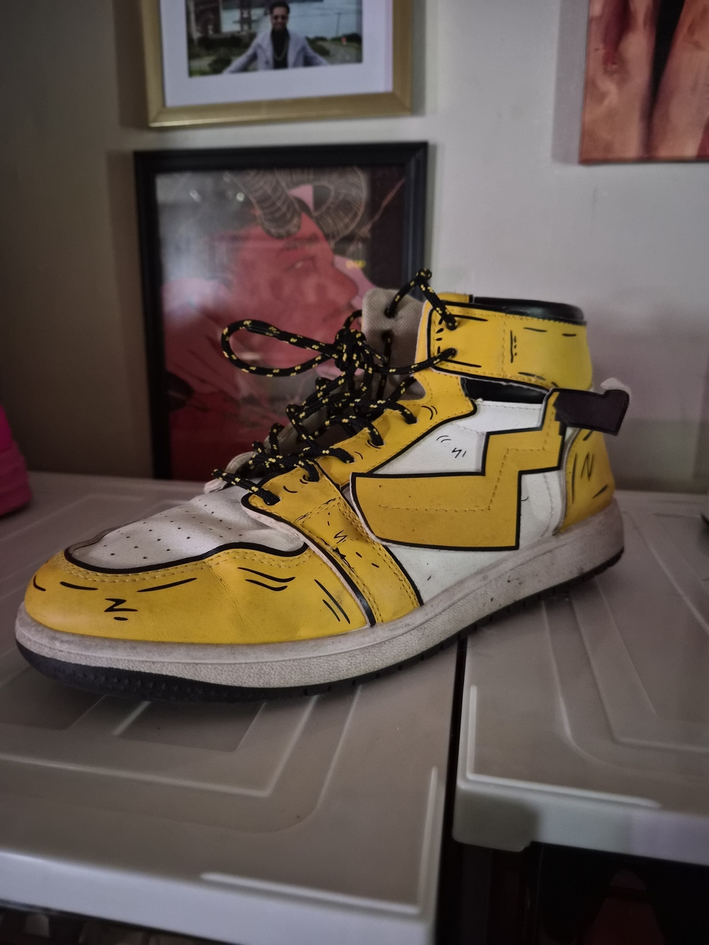 Mens Pikachu Yellow & White High-Top Sneakers